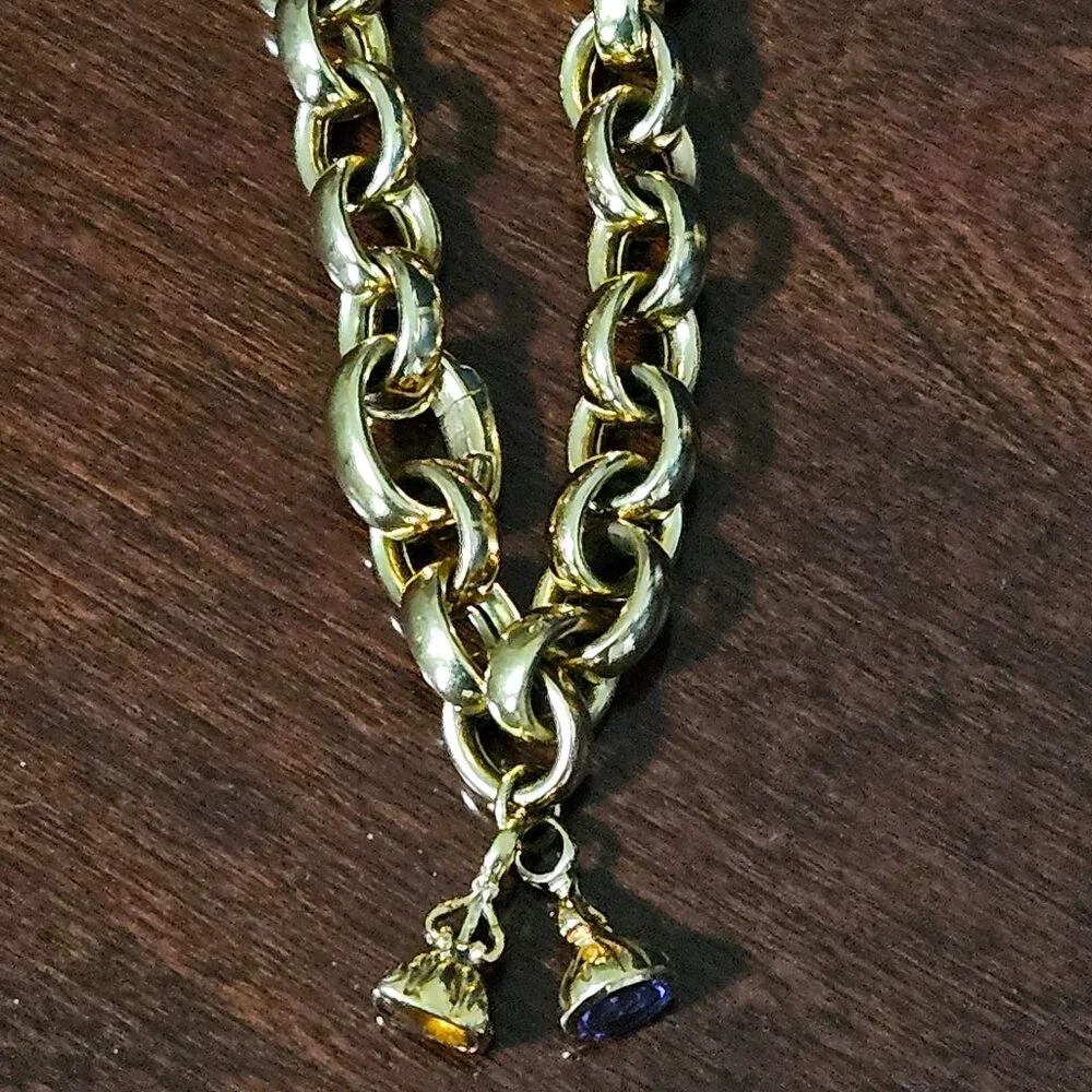 RARE LUXURY HEAVY MONICA RICH KOSANN 18K GOLD CHARM BRACELET HOPE FAITH PENDANT